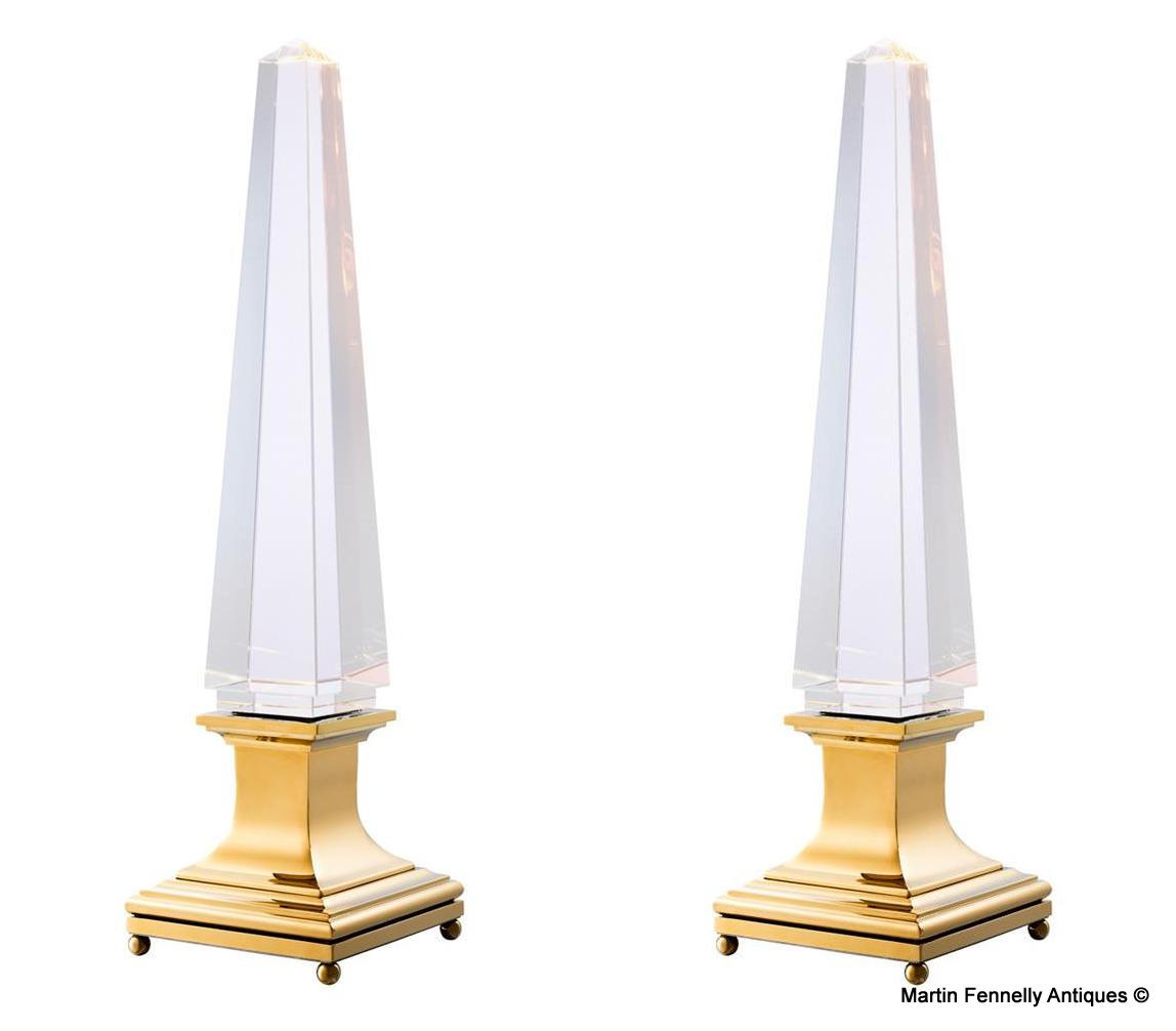 646 Sold Pair of Solaire Lamps - Solid Crystal - Dutch Deco Design