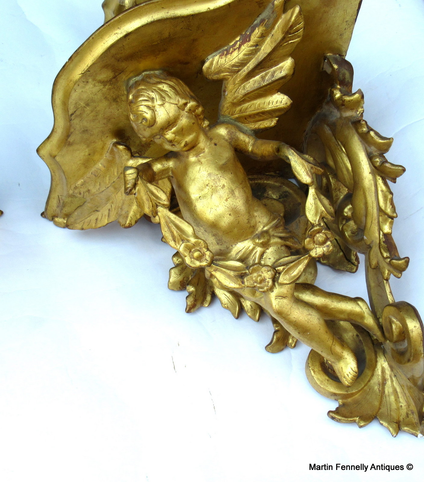 027 Large Pair Late 18th Century French Rococo Gilt Corner Brackets - Image 5