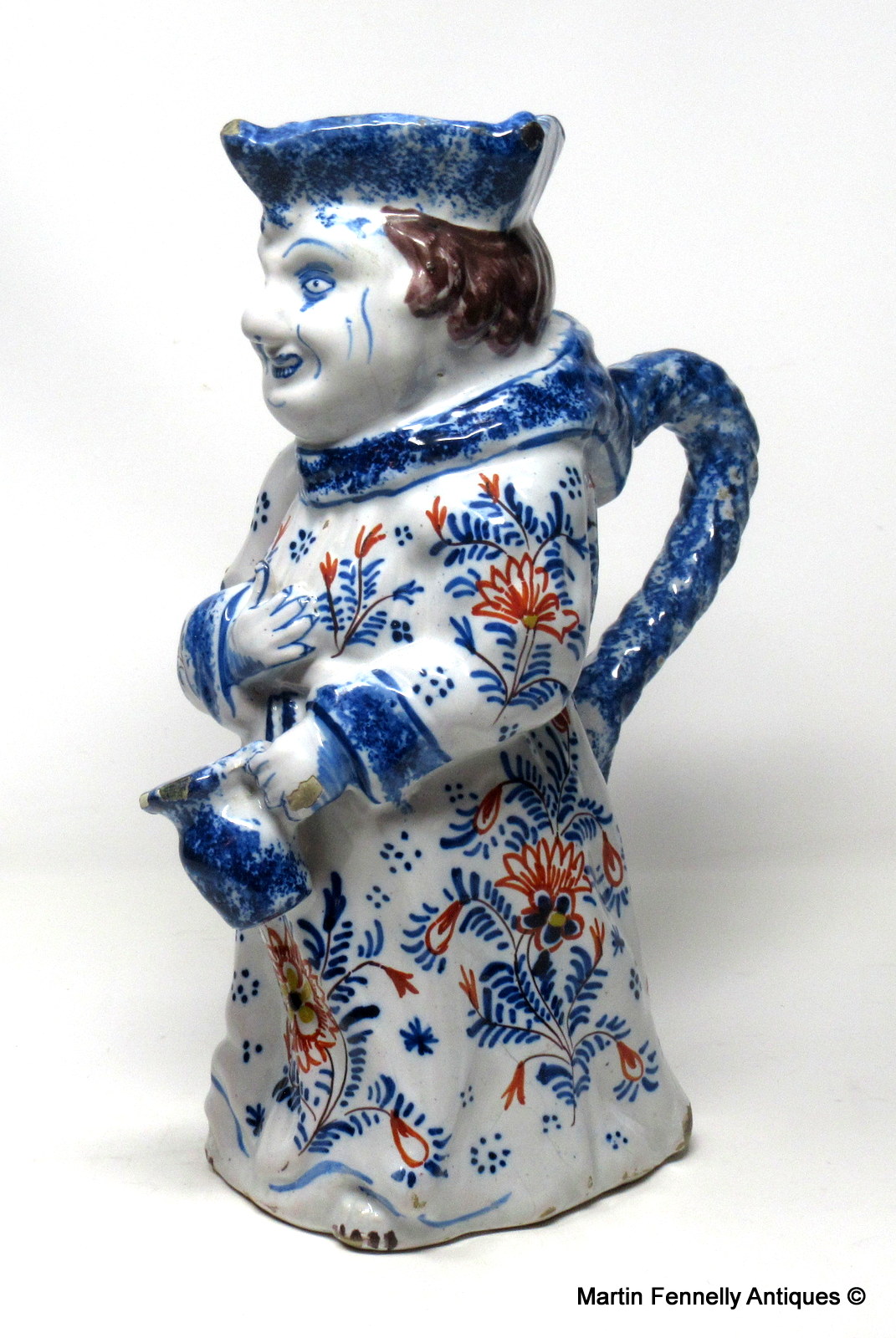 394 Delft Dutch Toby Jug - Late 19th Century - Blue and White
