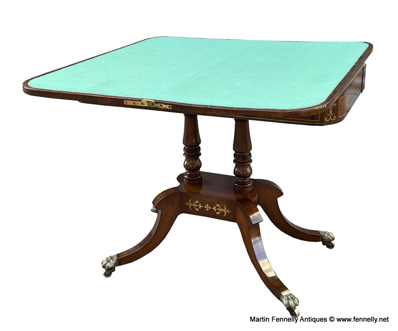 339 Sold Regency Rosewood Brass Inlaid Fold Over Card Table early 19th Ct - Image 2