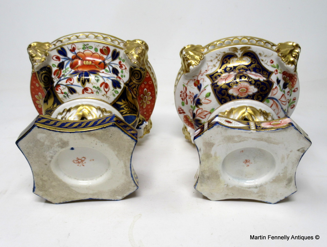 301 Rare Pair Royal Crown Derby Cobalt Gilt Potpourri Urns 1815 - Image 6