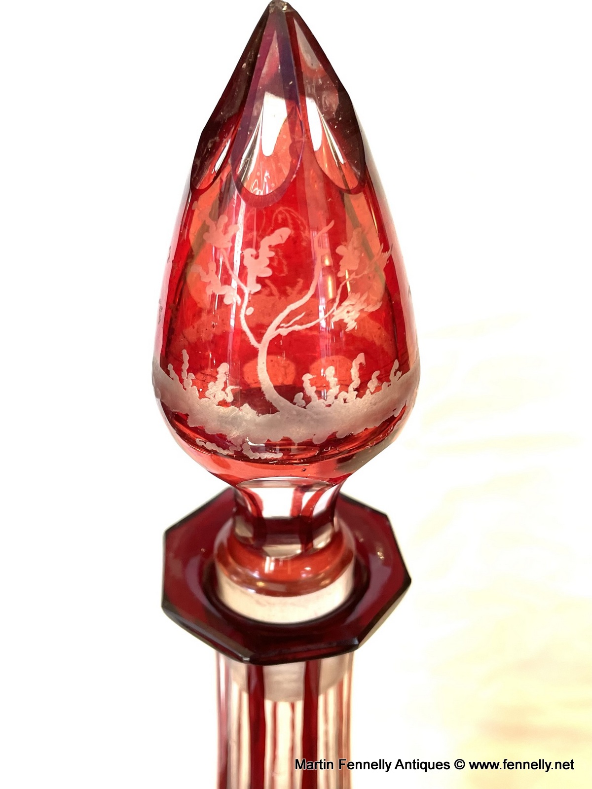 815 Antique Bohemian Chech Ruby Cranberry Glass Decanter Pair Goblets Vases Egermann - Image 4