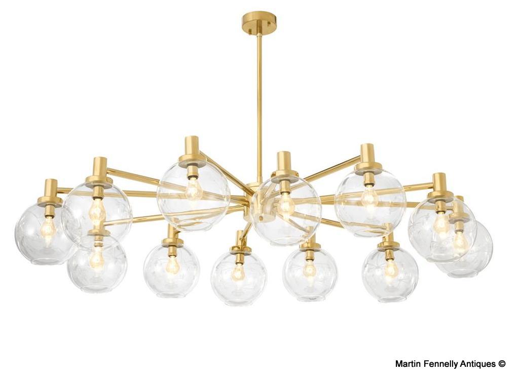 M073 Stunning Large Brass and Clear Shade Chandelier