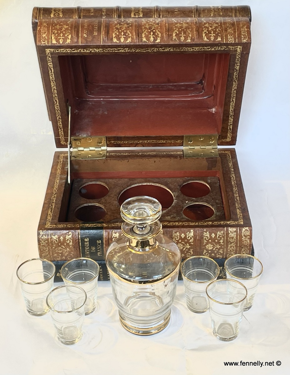 985 Sold Antique French Large Trompe l’Oeil Books Liquor Caddy Tantalus - Image 2