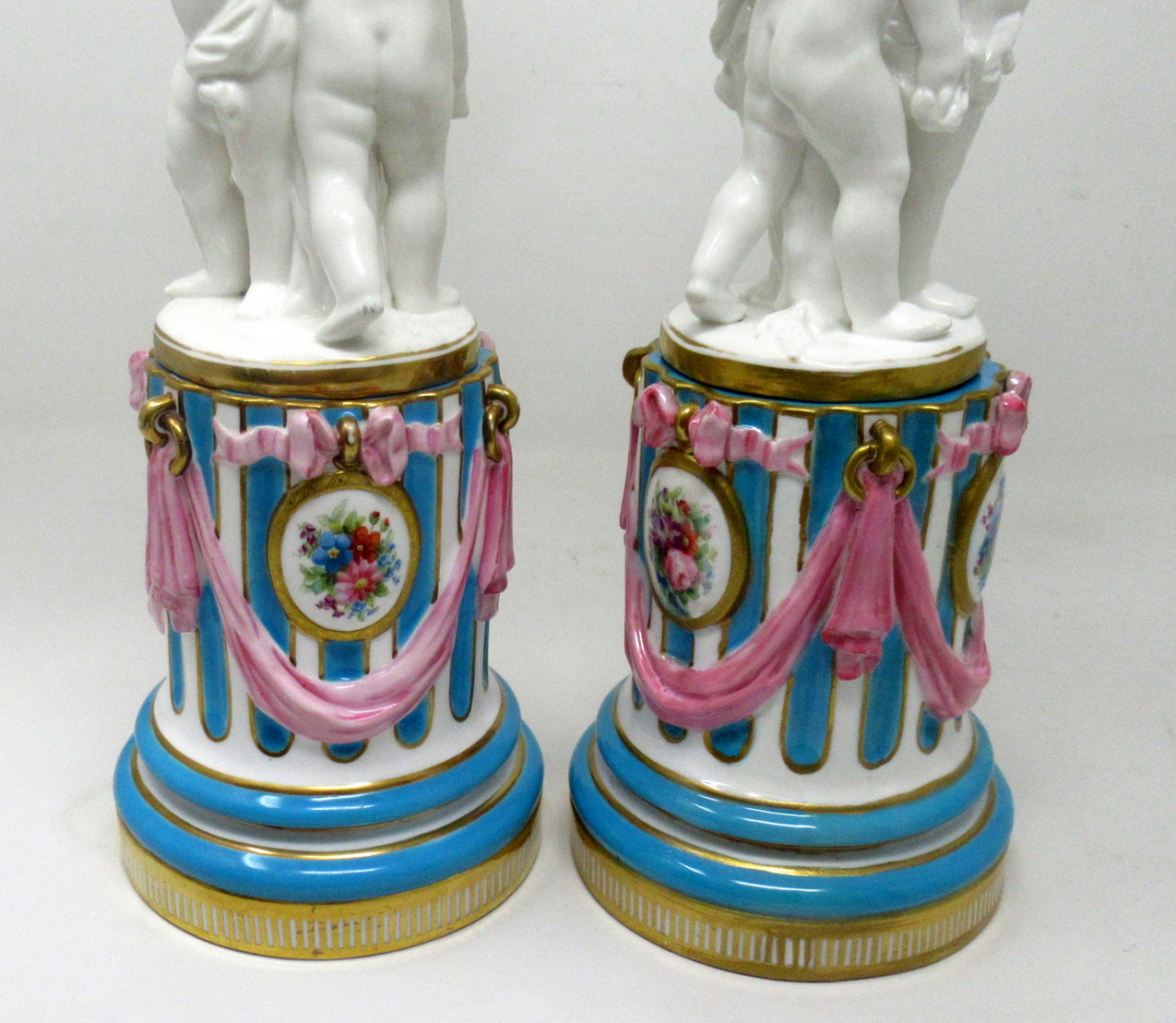 330 Antique Pair Minton Staffordshire Porcelain Candelabra Centerpieces Cherub 19C - Image 5