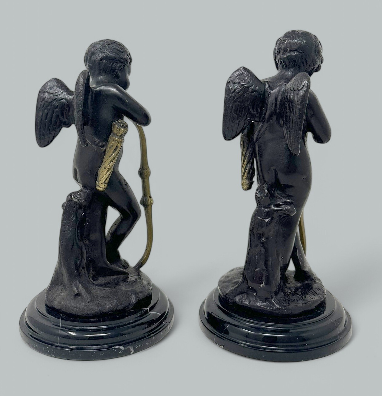 256 Antique Pair Grand Tour Style French Bronze Cherubs Putti after Auguste Moreau - Image 3