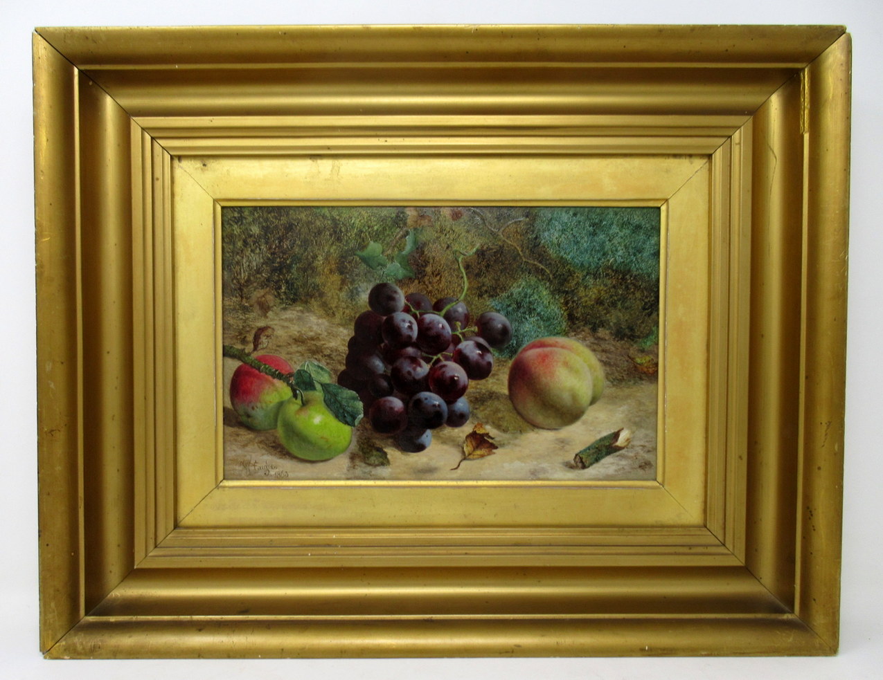 476 Sold William Hughes Still Life Fruits Oil on Board English Painting 1863 Gilt Frame - Image 3