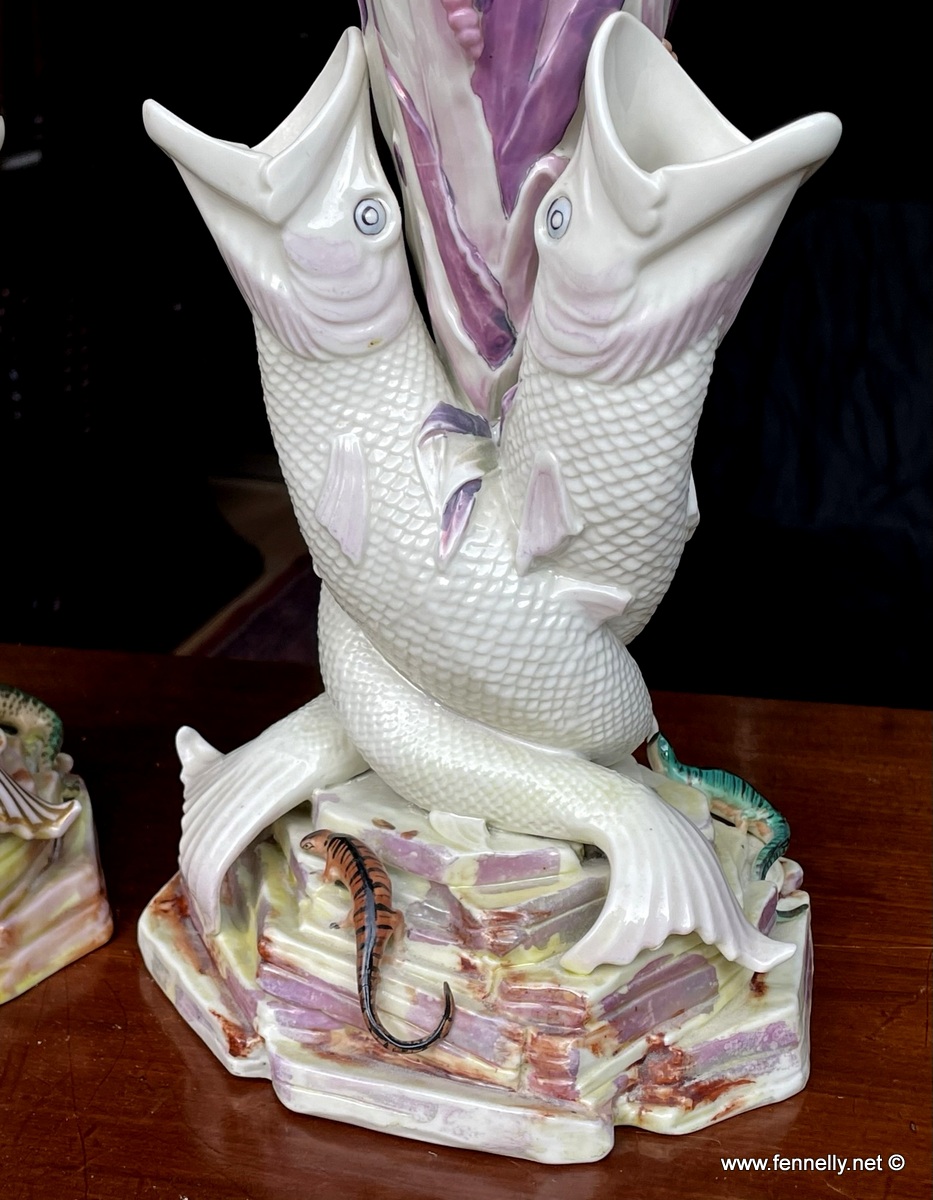 607 Sold Stunning Pair Belleek 'Triple Fish Vase' First Period 1863-1890 - Image 2