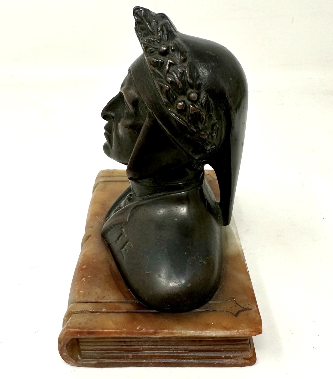 120 Sold Antique Grand Tour Bronze Sculpture Bust of Dante Alighieri Alabaster Base 19Ct - Image 3