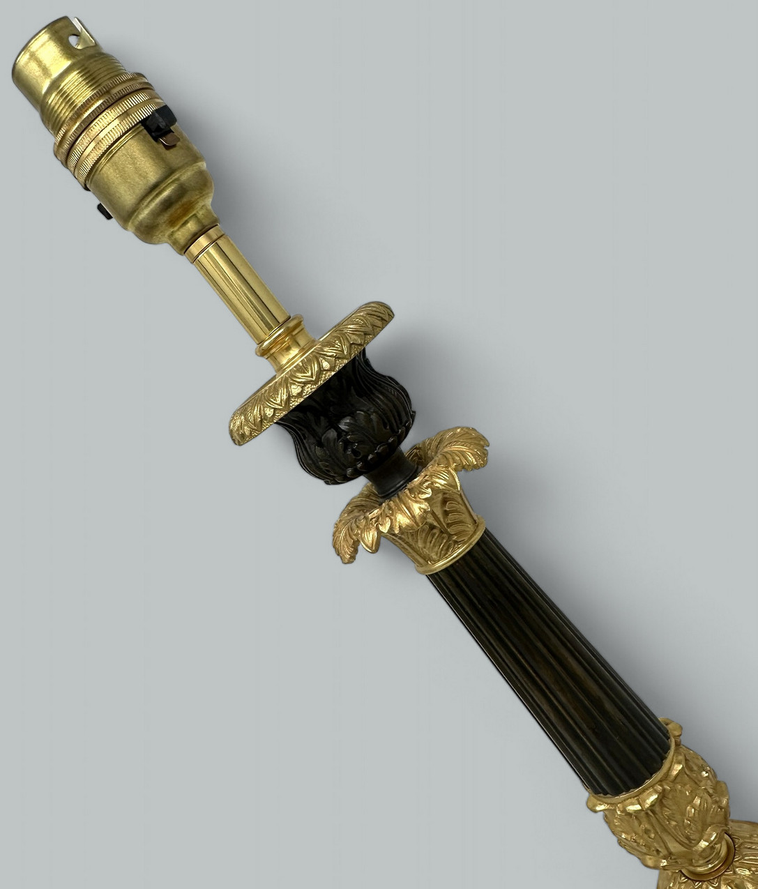 070 Sold Antique Pair French Doré Bronze Neoclassical Ormolu Gilt Candlestick Table Lamps - Image 5