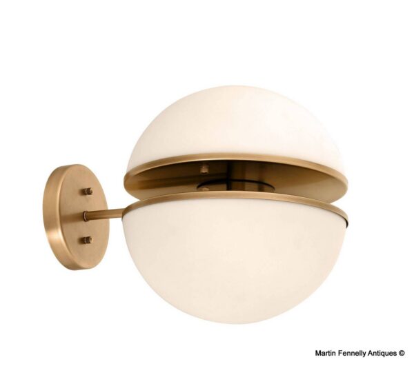 M112 Pair Spiridon Wall Lights in Antique Brass and White Glass