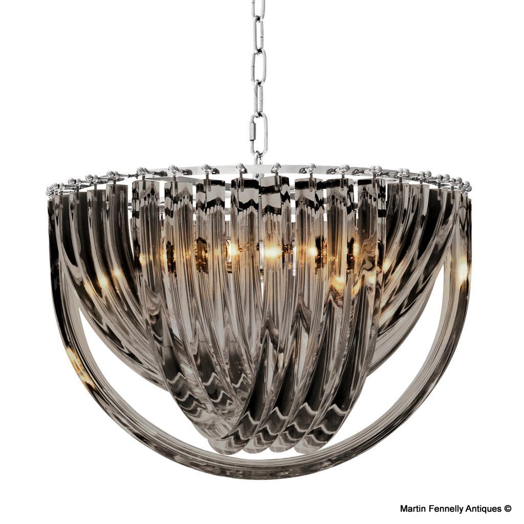 M065 Pair of Venini design Nickel and Smoke Acrylic Chandeliers - Image 2