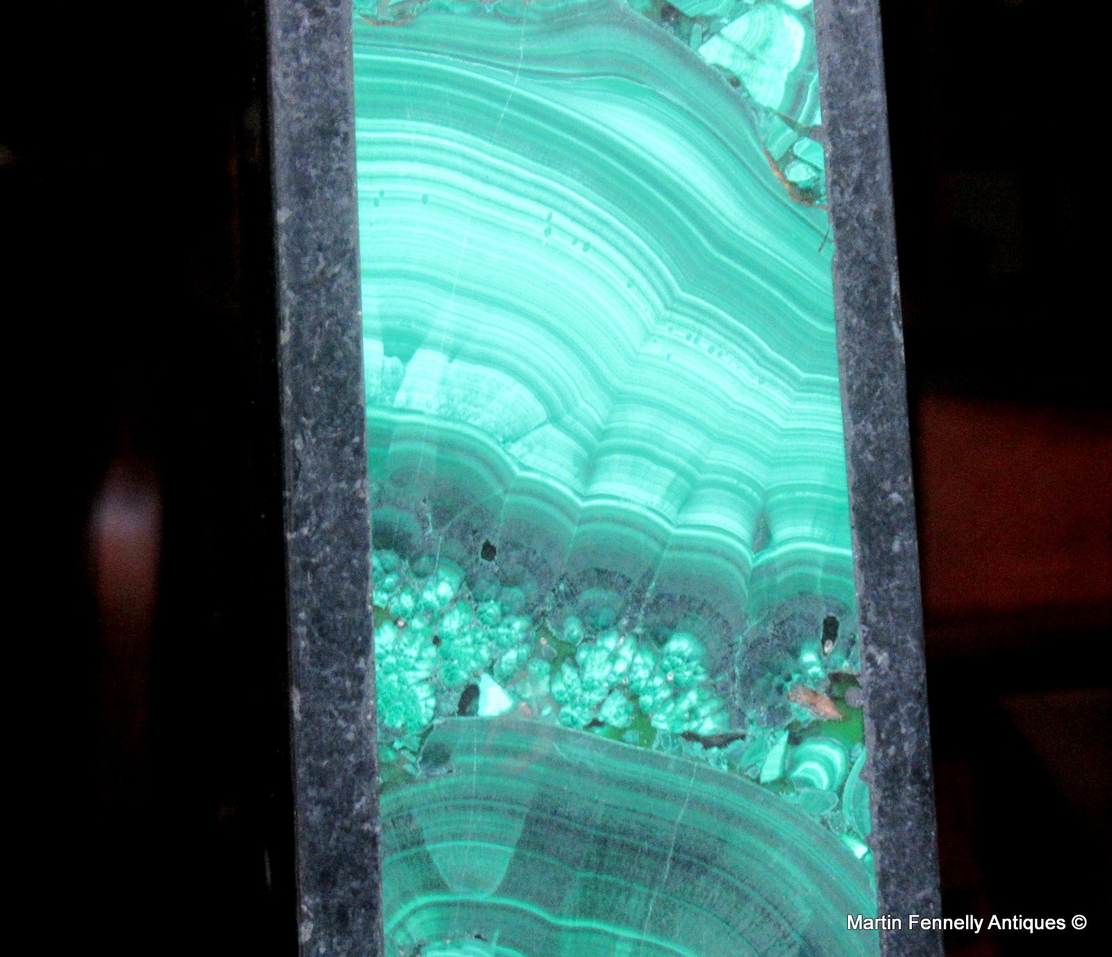 963 Pair of Black Marble and Malachite inlaid Obelisks - Image 6