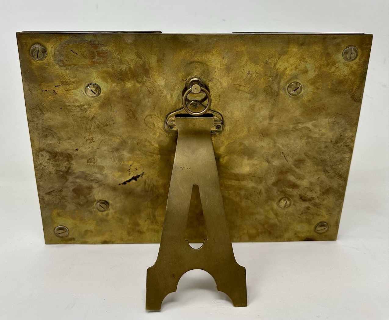 877 Antique Religious Grand Tour Plaque Last Supper Painting Alabaster Champleve - Image 6