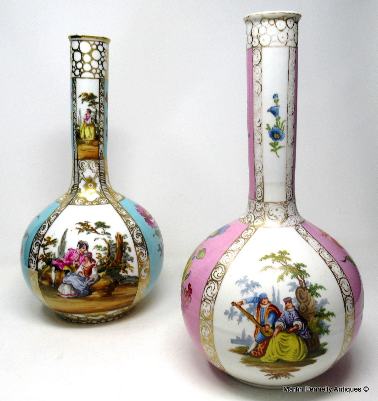 277 Pair of Dresden Hand Painted Vases Classical Floral Scenes 19thCt - Image 2