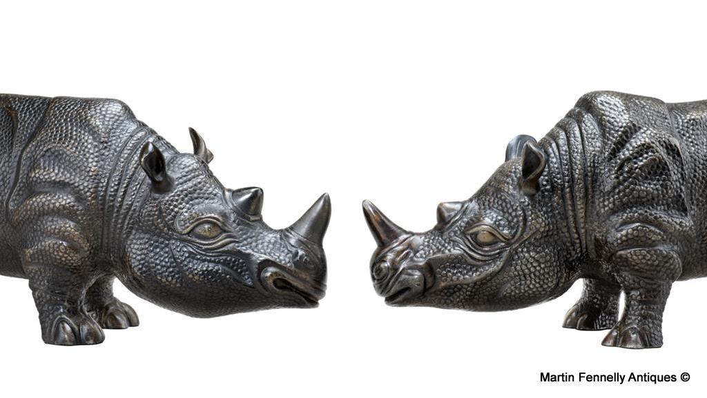 744 Sold Pair of Patinated Bronze Rhinoceros - Wonderful decorated Items - Image 4
