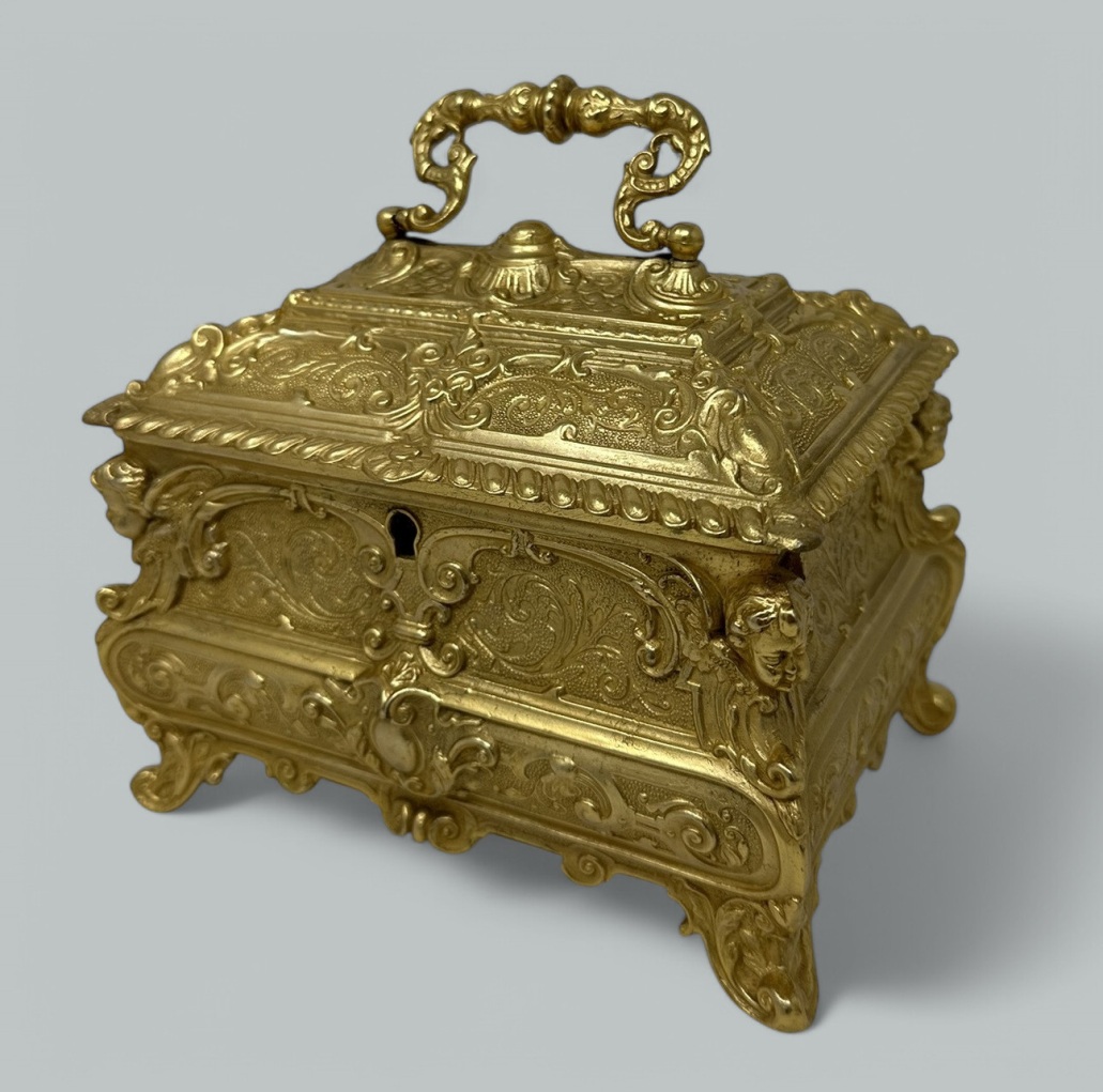 166 Antique Lady's Ormolu Bronze Dore Jewellery Box Casket Maison Boissier Paris - Image 2