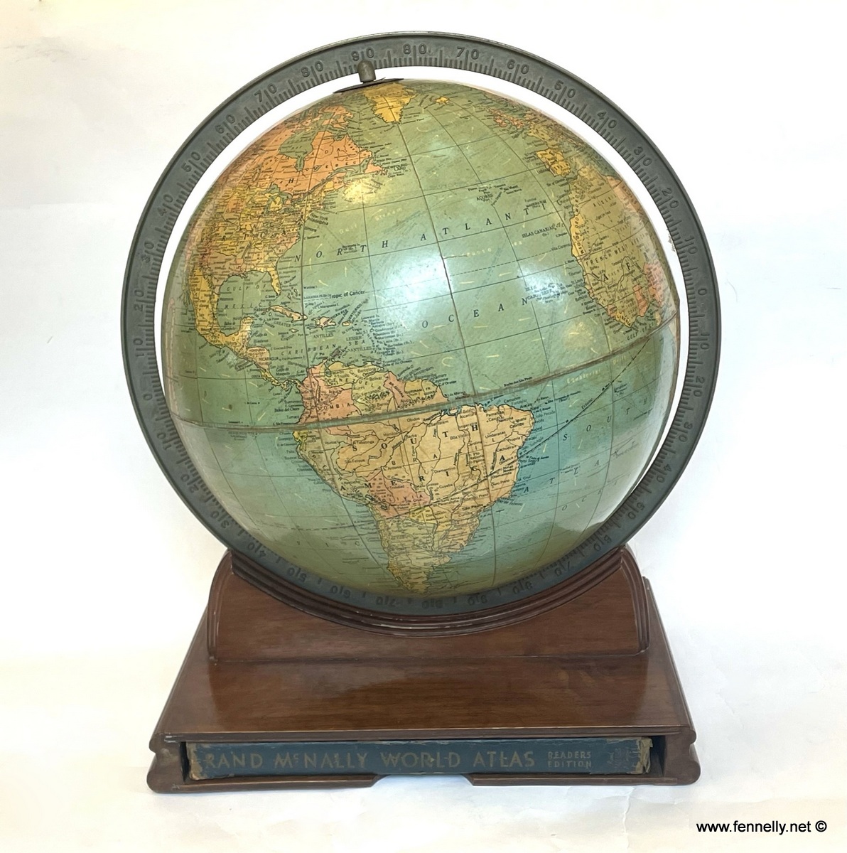 741 Sold Rare 1932 Replogle Globe, Standard Globe with Bespoke Stand and Atlas
