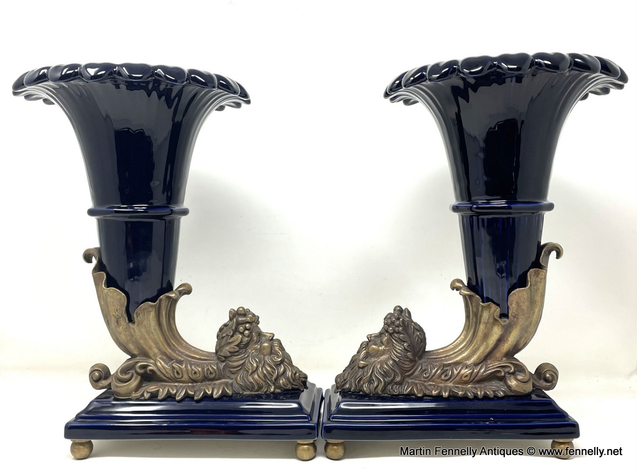 049 Superb Pair of Porcelain and Gilt Bronze Cornucopia - Italian - Image 2