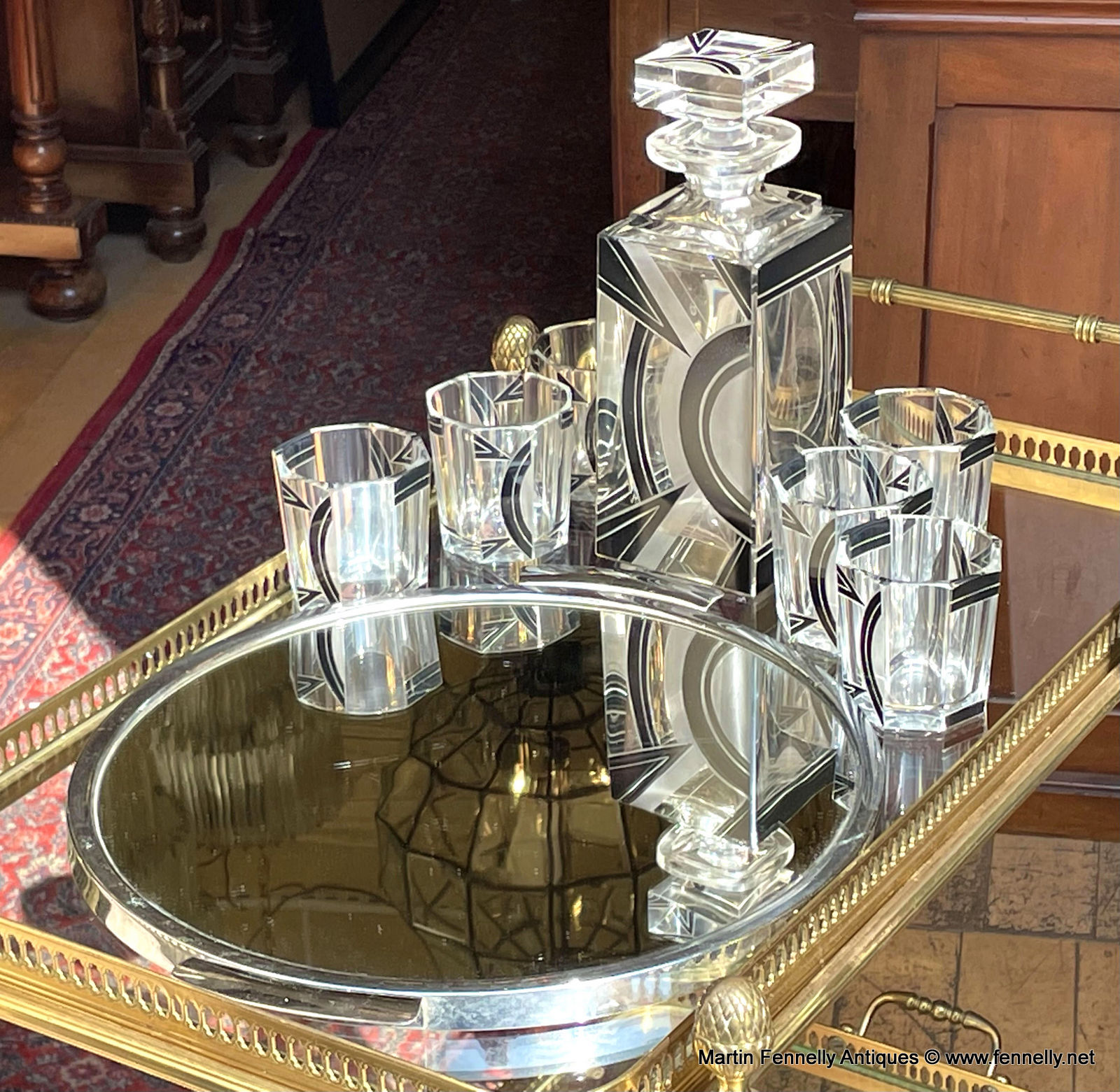 525 Sold Rare Art Deco Whiskey Crystal Decanter set and Tray- Karl Palda 1930's - Image 2