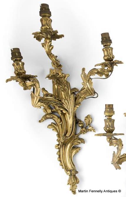 309 Sold Fine Set Four French Ormolu Three Light Wall Lights late 19thCt - Image 2