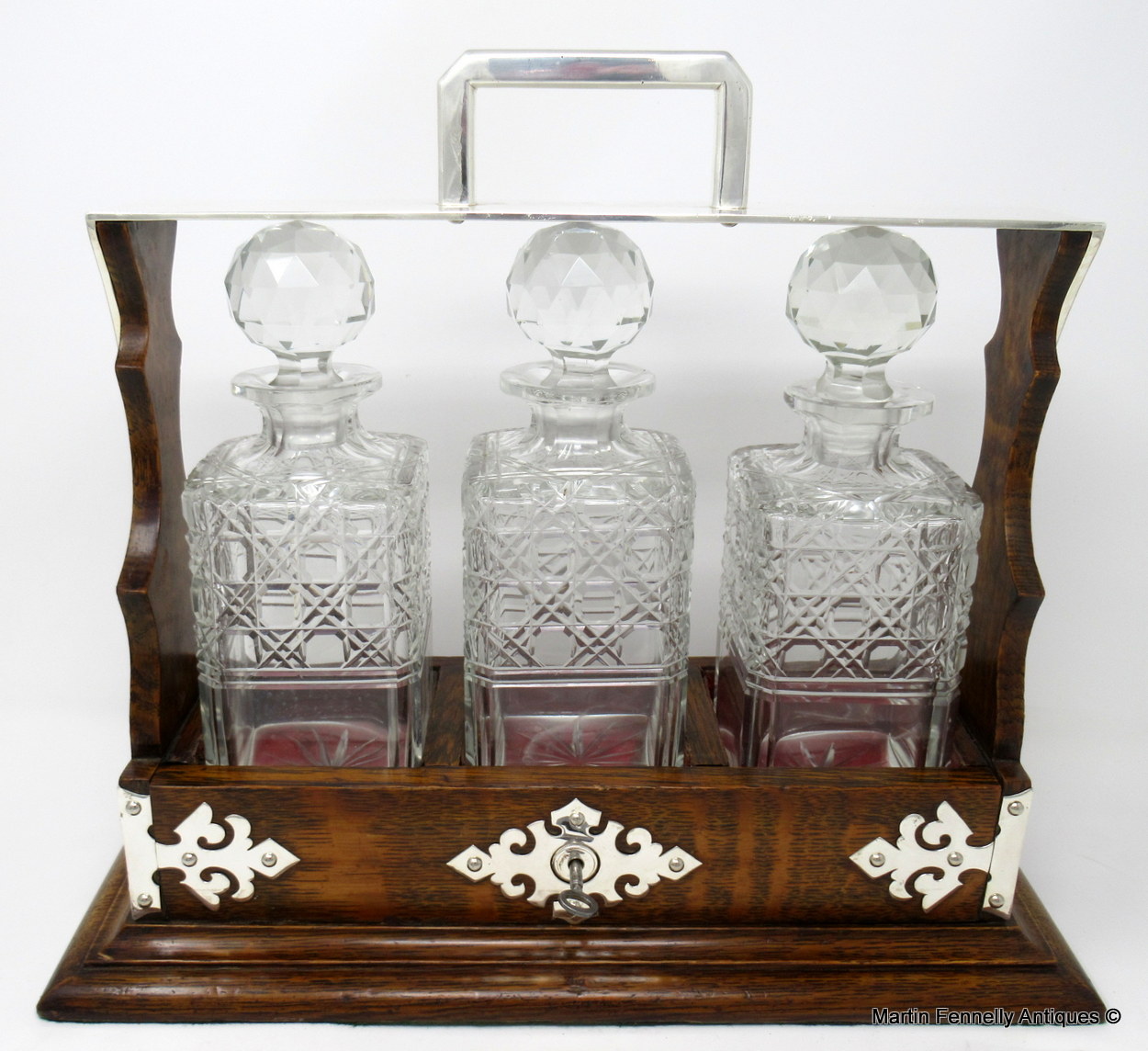 046 Sold Superb Early Victorian Hand Cut Crystal Oak Framed Tantalus 19thCt - Image 2