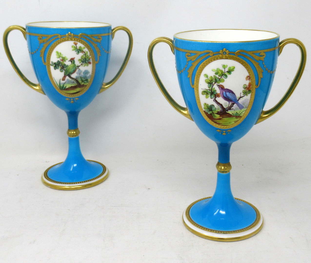 970 Sold Antique Pair Minton Staffordshire Porcelain Vases Centerpieces Birds Turquoise