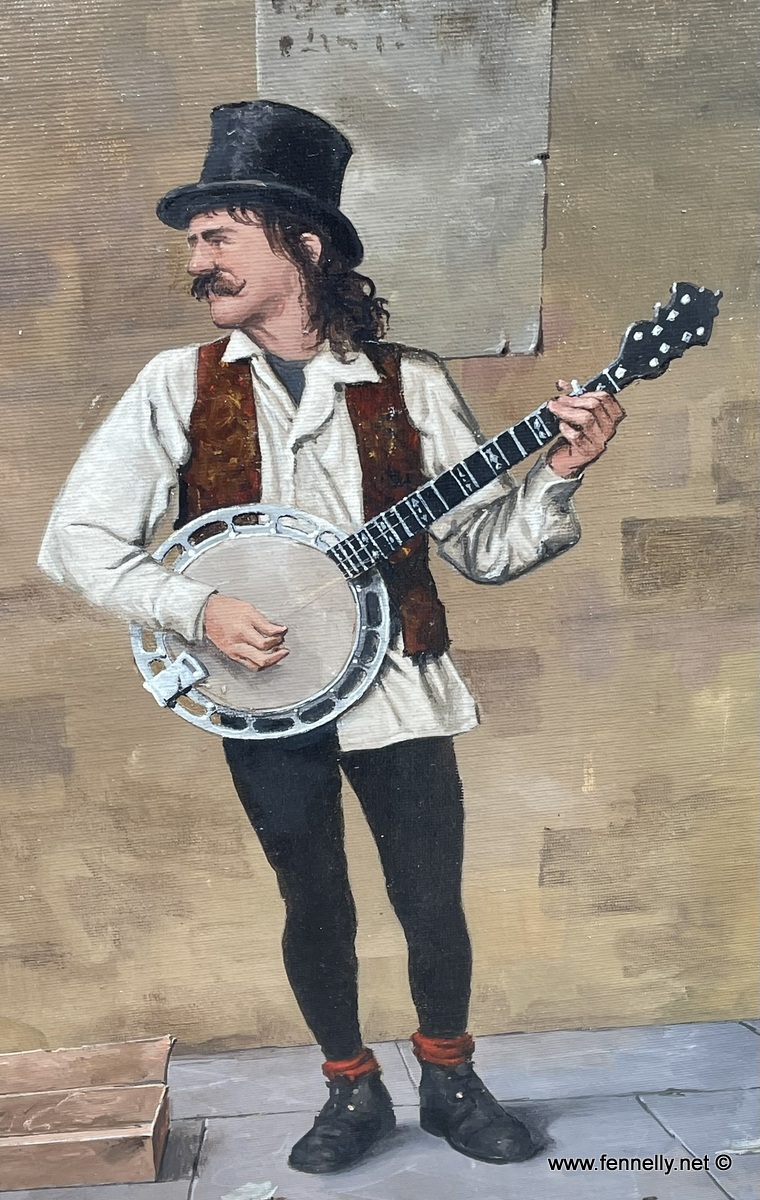 876 Ted Jones - Oil on Board - The Busker - Circa 1992 - Image 4