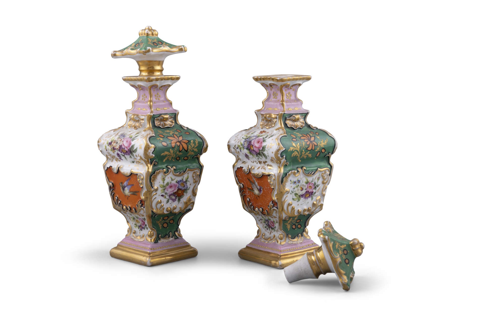 707 Sold Antique Pair French Porcelain Scent Perfume Bottles Jacob Petit Gilt - Image 3