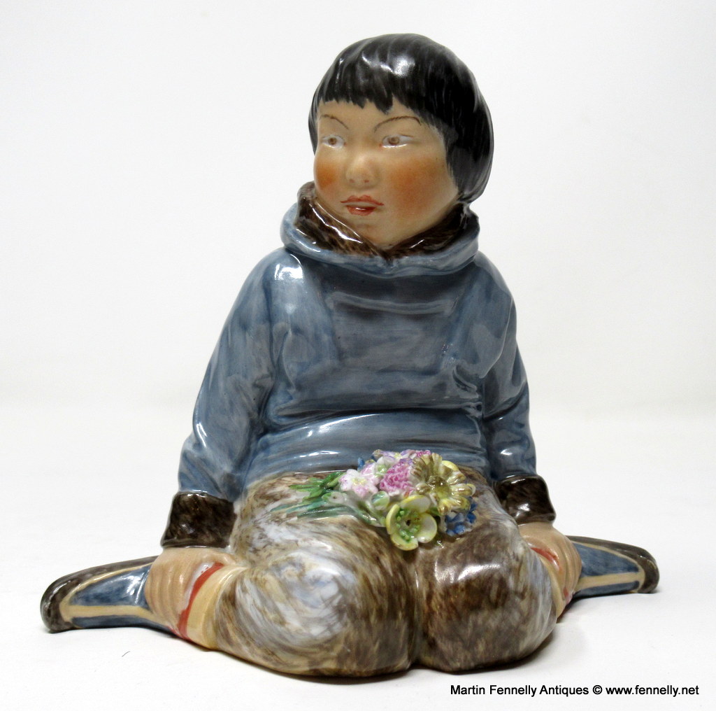 965 Royal Copenhagen Over - Glaze Figurine Inuit Boy Carl Martin Hansen