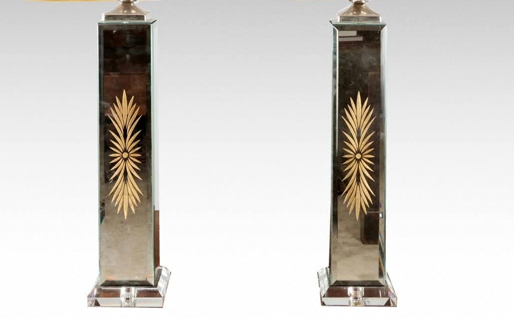 035 Sold Superb Period Art Deco Pair of French Lamps - Mirrored Columns - Image 2