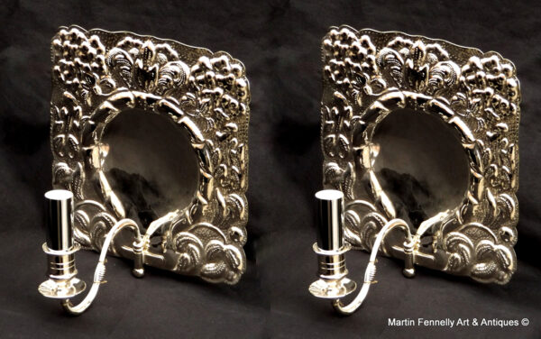 719 Pair Art Nouveau Wall Sconces - Silver Plated
