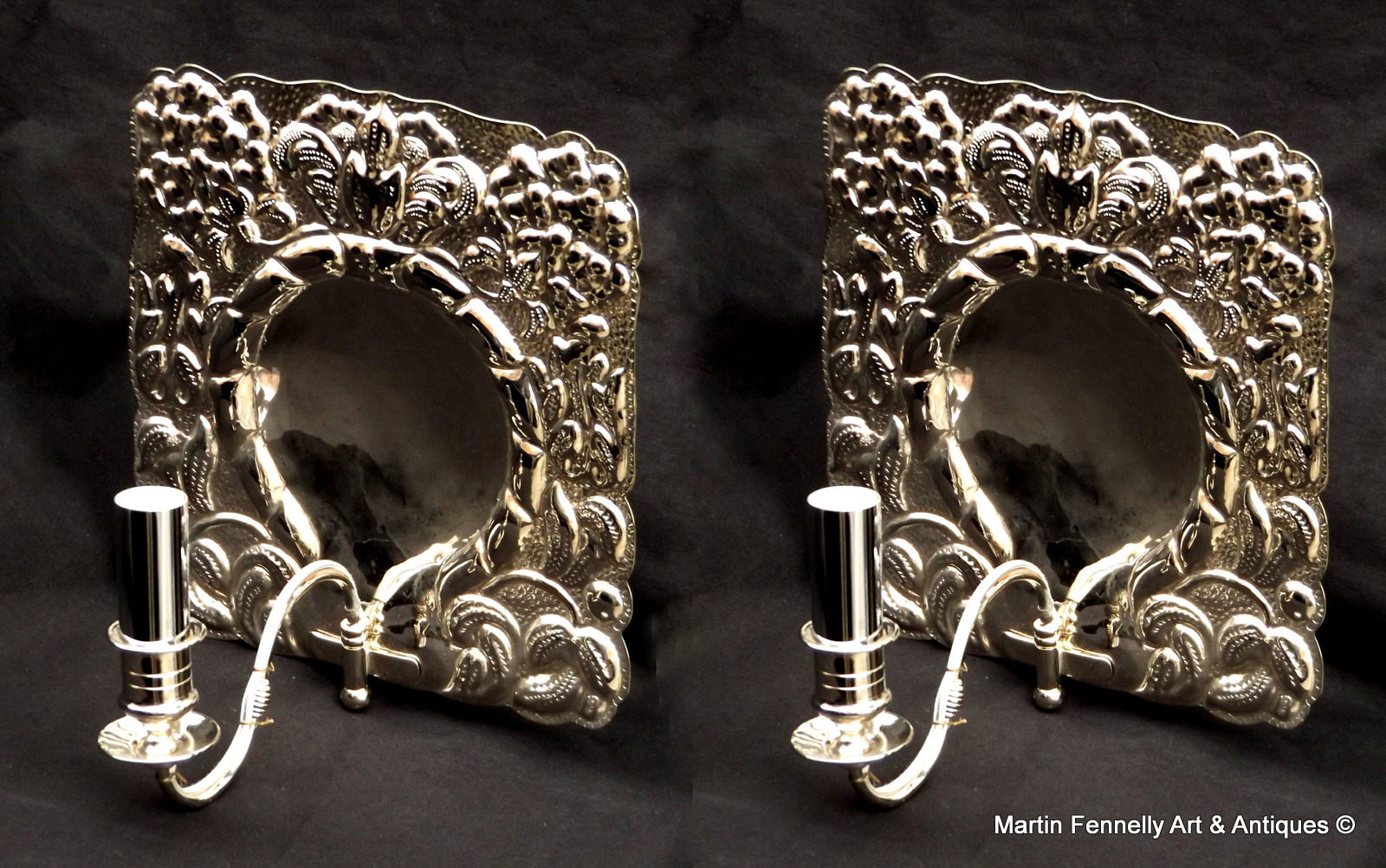 719 Pair Art Nouveau Wall Sconces - Silver Plated