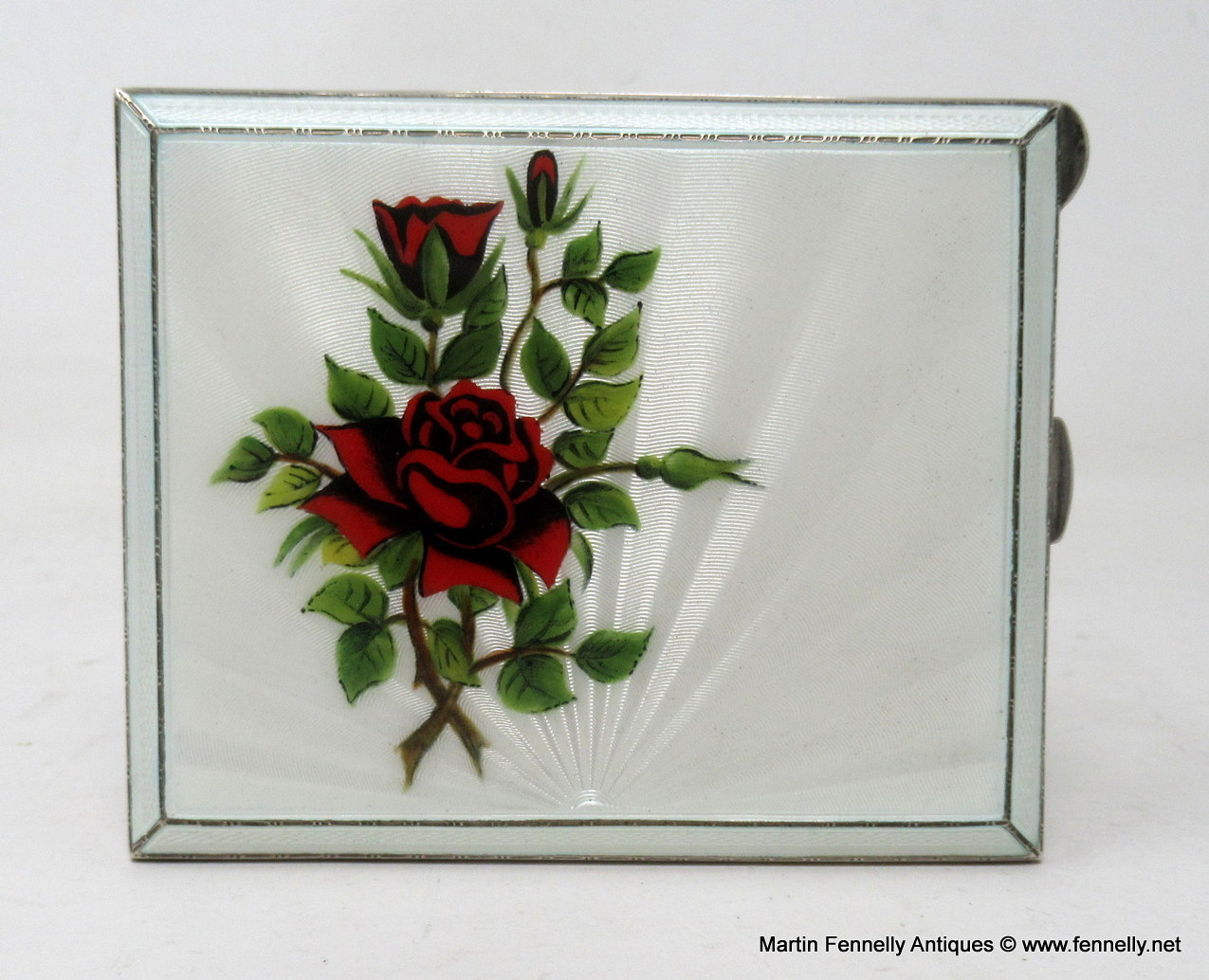 507 Antique Vintage Mid Century Sterling Silver Gilt Enameled Guilloche Card Case