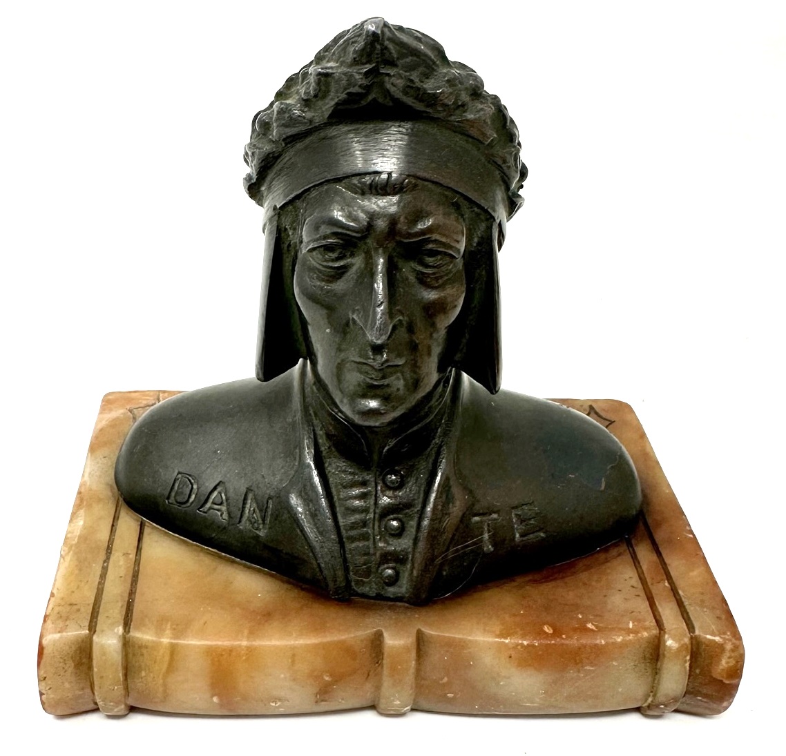 120 Sold Antique Grand Tour Bronze Sculpture Bust of Dante Alighieri Alabaster Base 19Ct - Image 2