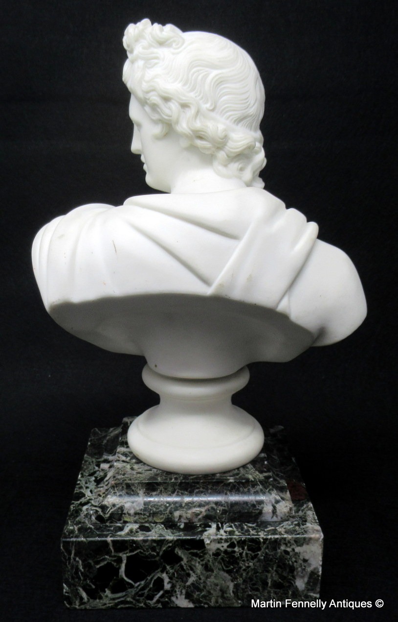 654 Sold Parian Bust of Apollo Belvedere possibly Copeland Green Marble Base 19thCt - Image 3