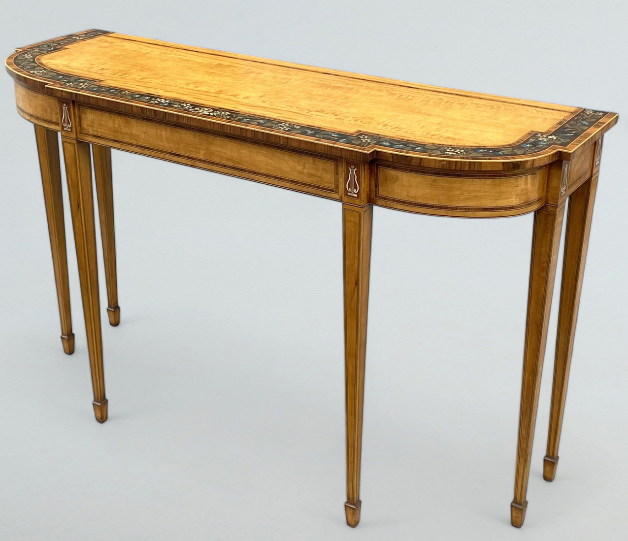 403 Antique Pair English Console Painted Satinwood Tables after Seddon - Image 5