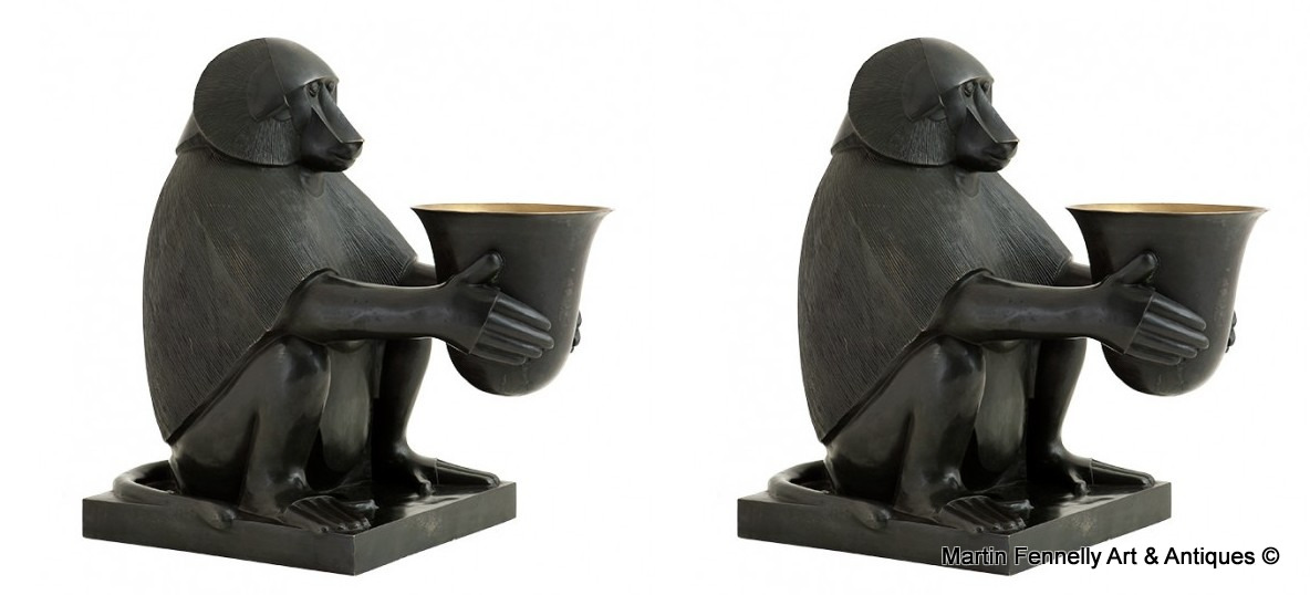 690 Sold Pair Bronze Deco Designed Table Lamps by Eichholtz - Art Deco Monkey