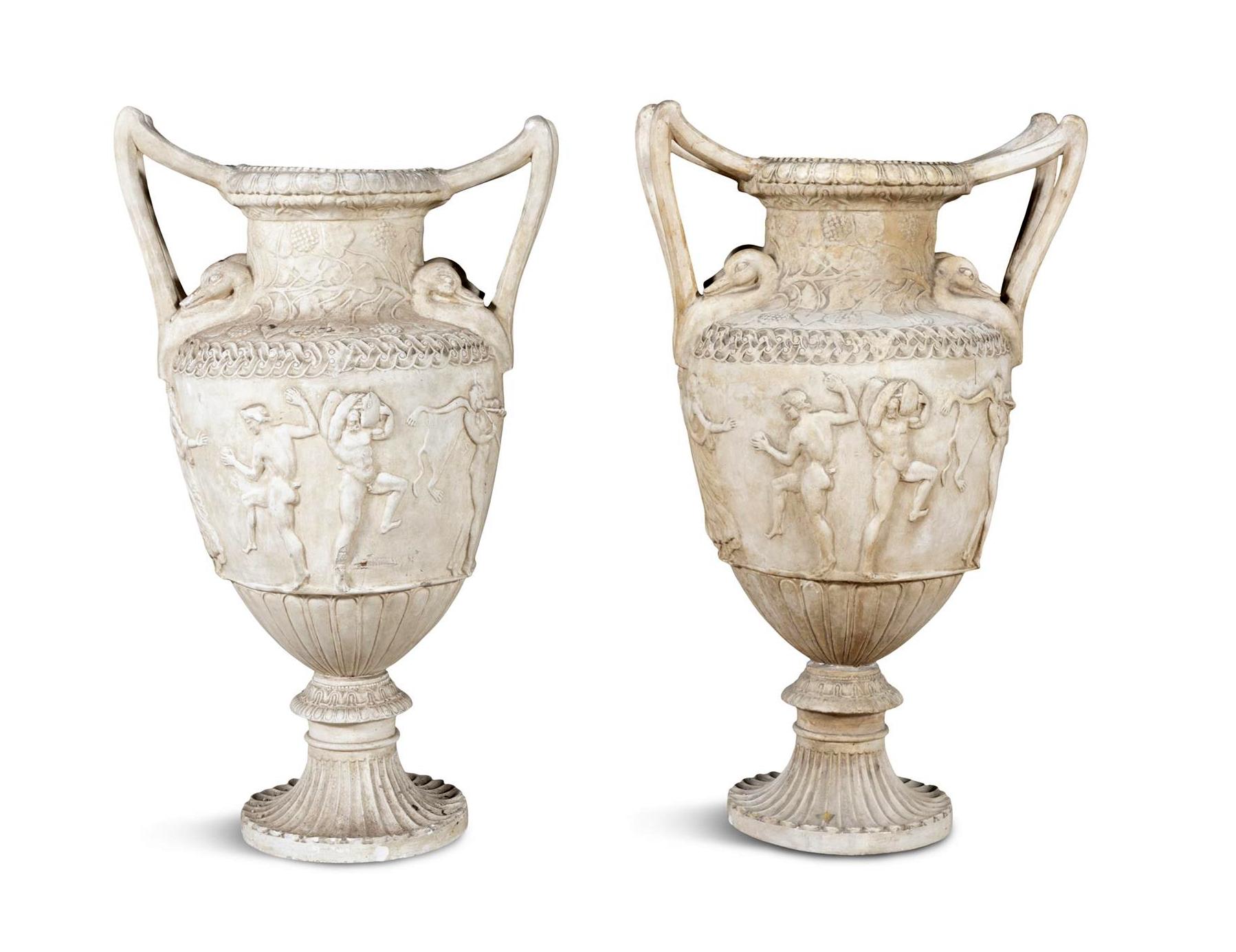 183 Pair of Large Neoclassical Italian Ceramic Urns