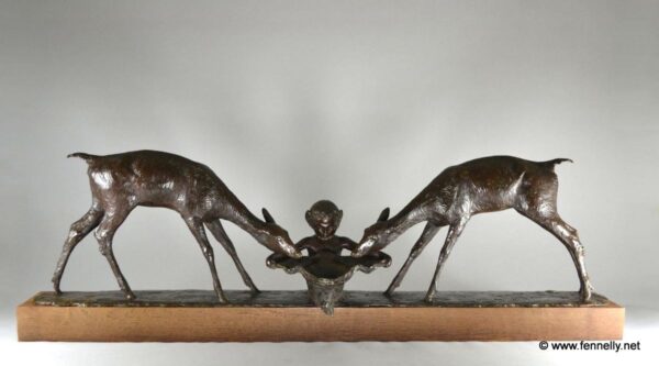 210 Sold French Patinated Bronze Art Deco Sculpture Satyr and Fawns Ary Bitter