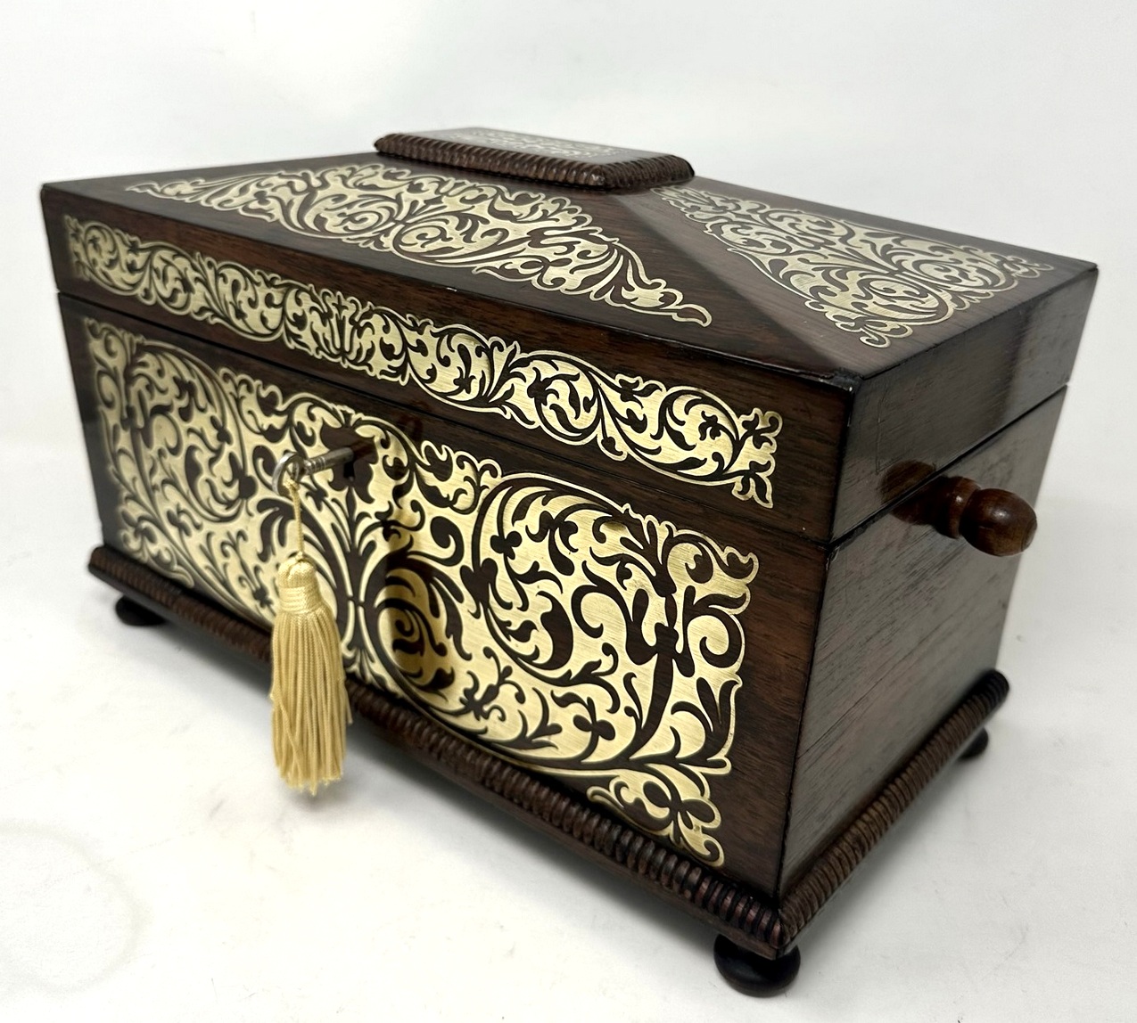 886 Sold Antique Brass Inlaid Rosewood English Tea Caddy Box Regency Gillows Lancaster - Image 2