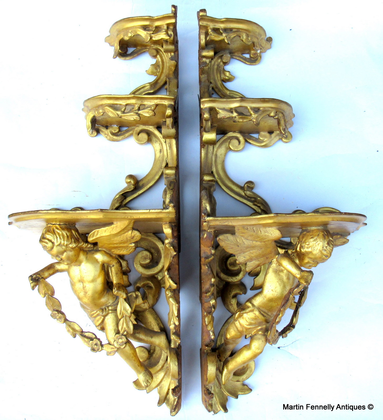 027 Large Pair Late 18th Century French Rococo Gilt Corner Brackets - Image 2