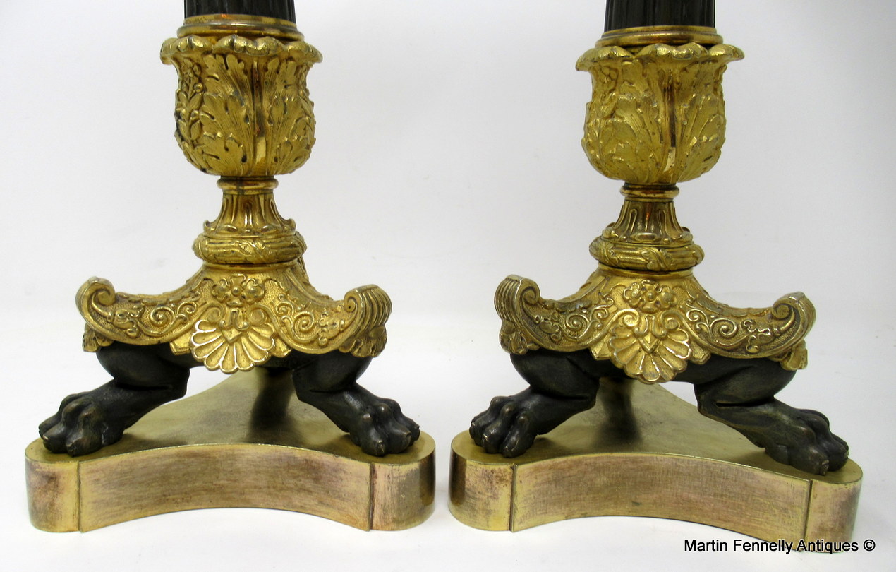 762 Sold Superb Pair French Ormolu Patinated Bronze Empire-Style Candlesticks 19Ct possibly Regency - Image 8
