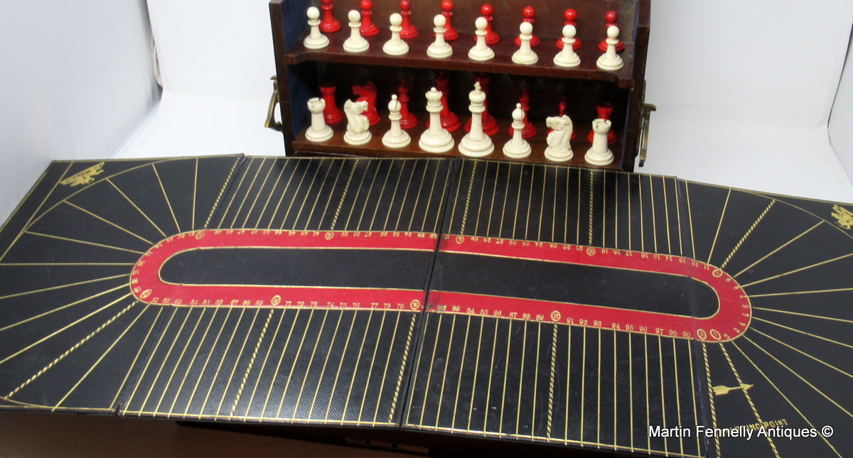 434 Sold Stunning Late Victorian Games Compendium - Mahogany - Circa 1900 - Image 9