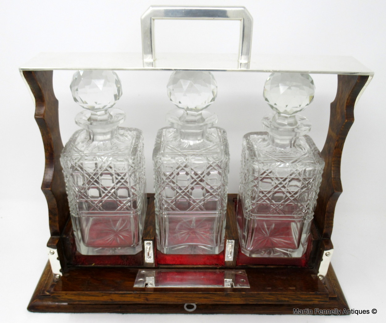 046 Sold Superb Early Victorian Hand Cut Crystal Oak Framed Tantalus 19thCt - Image 3