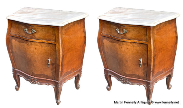 634 Pair of Burl Walnut Edwardian French Bedside Cabinets - Circa 1900