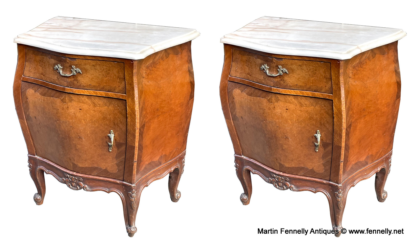 634 Pair of Burl Walnut Edwardian French Bedside Cabinets - Circa 1900