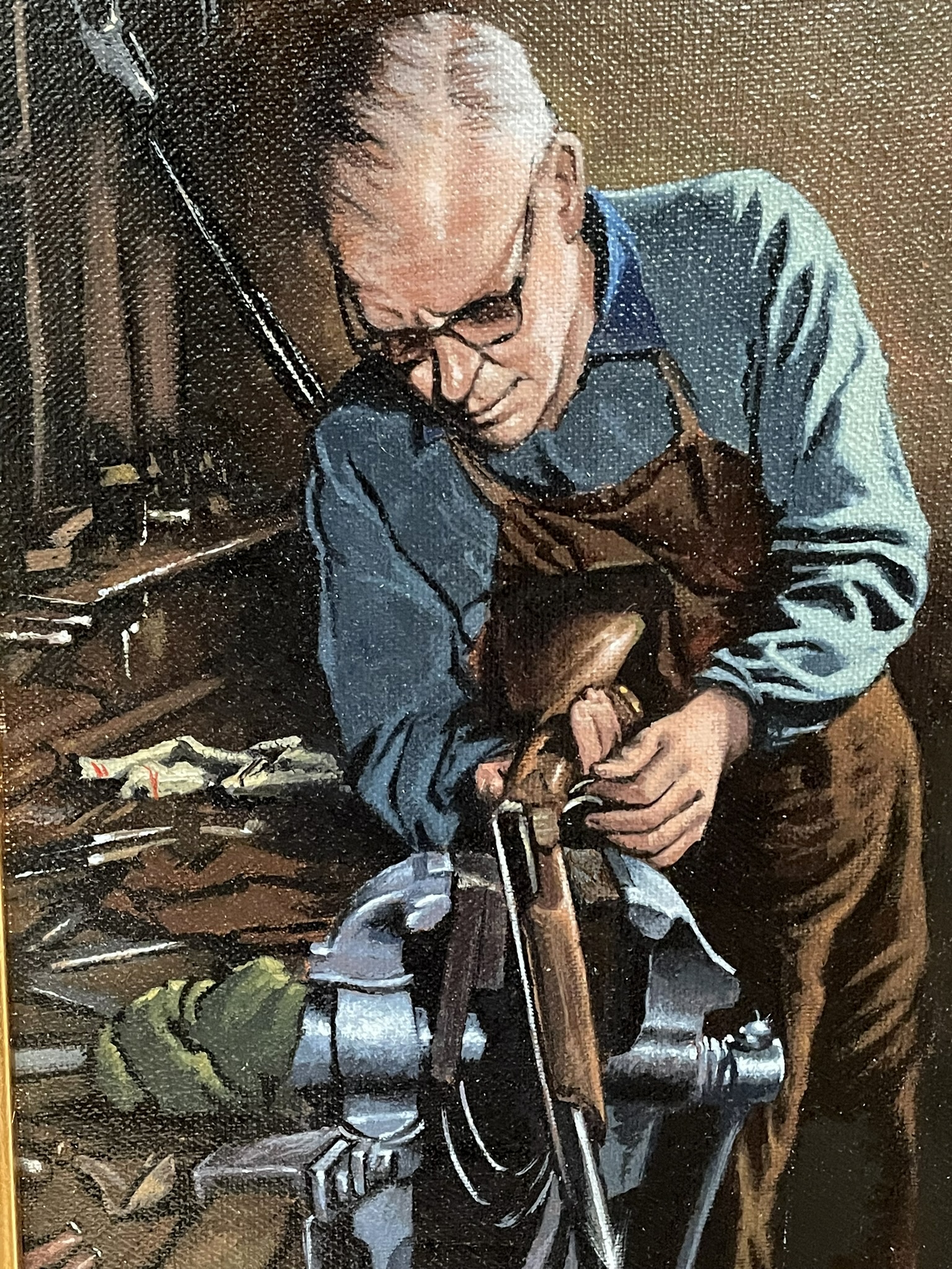 568 Sold Ted Jones - Oil on Canvas - The Gunsmith - Circa 1985 - Image 4