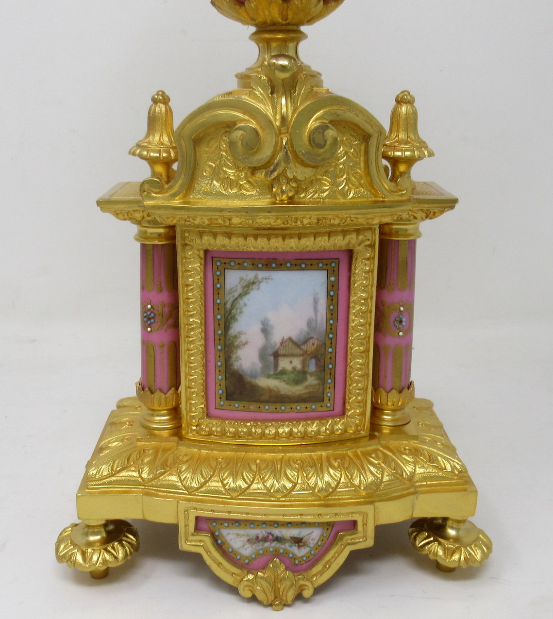 195 Sold Antique Pair of Sèvres Porcelain Watteau Scene Gilt Bronze Landscape Urns Vases - Image 6