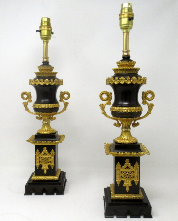 297 Sold Antique Pair French Ormolu and Dore Bronze Grand Tour Electric Table Urns Lamps